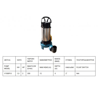 ΥΠΟΒΡΥΧΙΕΣ ΑΝΤΛΙΕΣ, ΚΑΘΑΡΟΥ ΝΕΡΟΥ ΚΑΙ ΟΜΒΡΙΩΝ ΥΔΑΤΩΝ V1500F-D